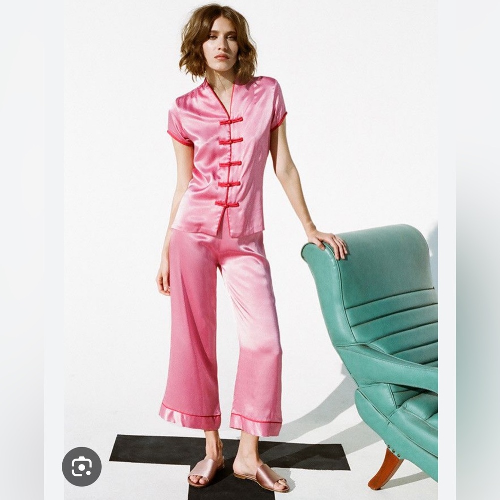 Staud Pink Satin Pietro Pajamas